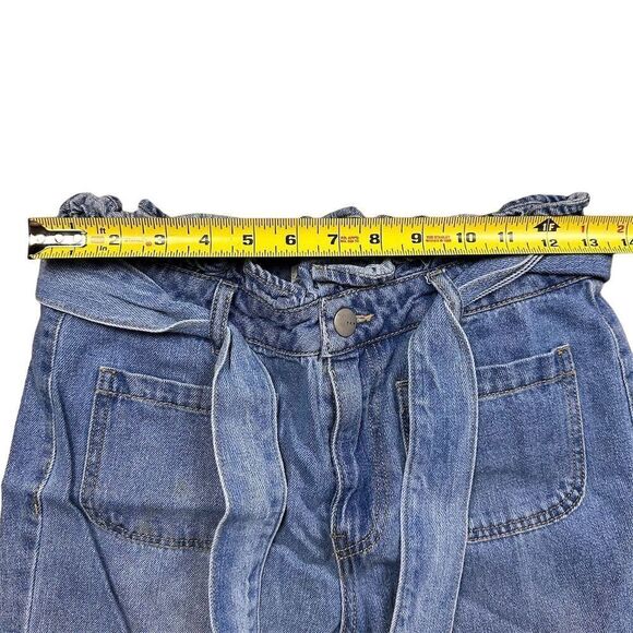 TGLA Women's Wide-Leg Paper Bag Blue Denim Jeans Size 25 Tie Waist Medium Wash - Picture 7 of 10